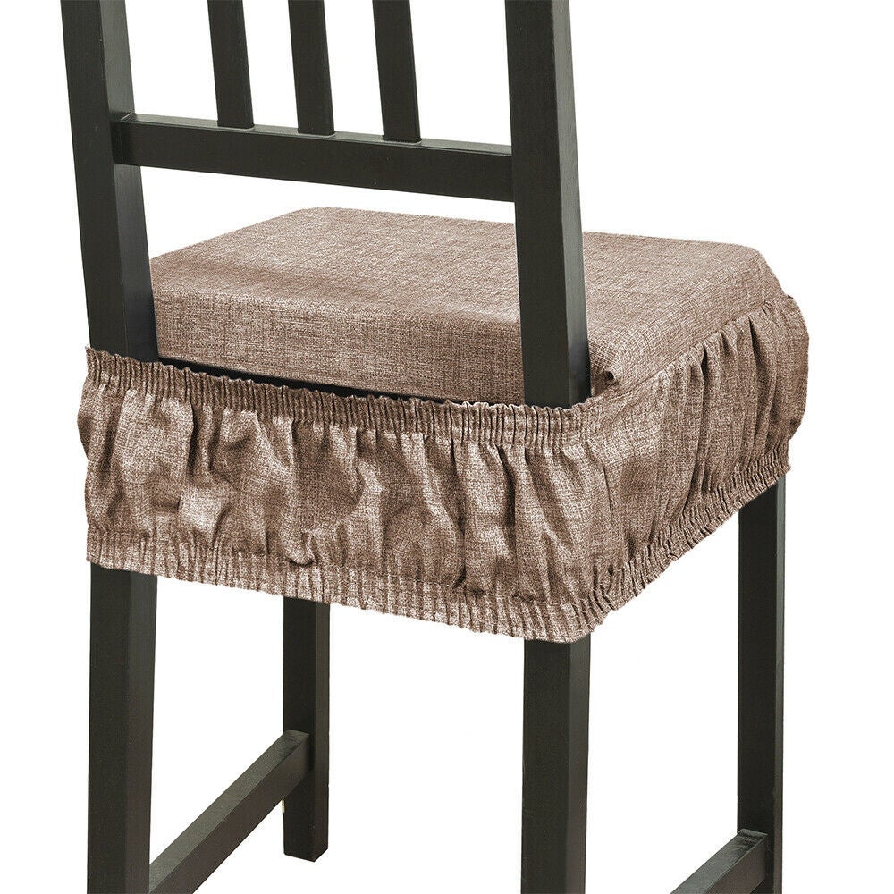 Coussin pour Chaise En Coton Amovible Lavable Bande Élastique Couleur Pastel Unie Marron - 5
