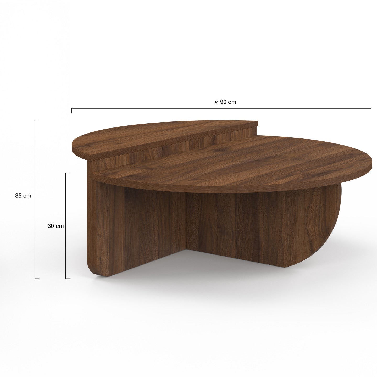 Lot de 2 tables basses rondes GUILIA 90 cm asymétriques effet noyer - 4