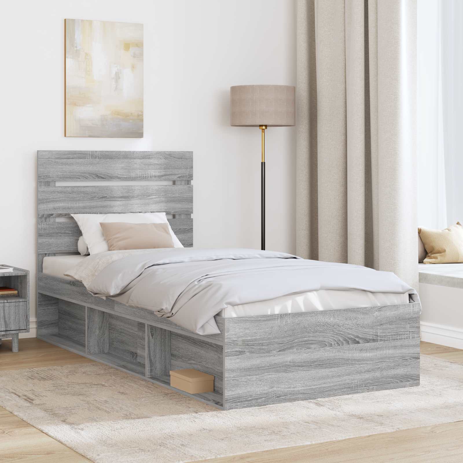 Cadre de lit Gris 90 x 200 cm Bois de pin massif - 3
