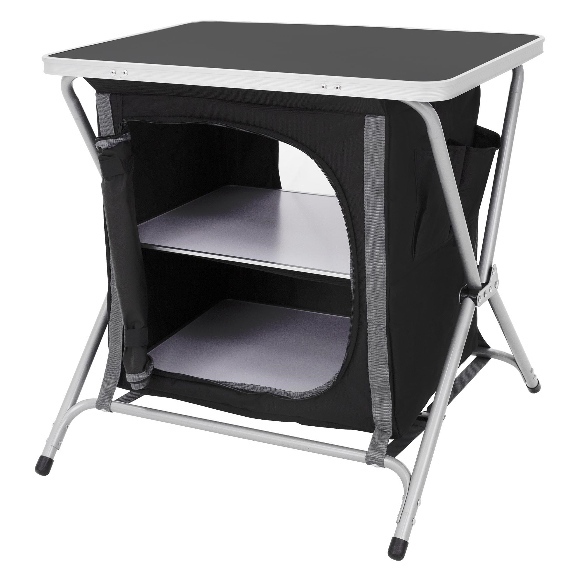Armoire De Camping Pliable ECD Germany - 2 Ou 3 étagères, Plan De Travail, Sac De Transport, Gris/bois