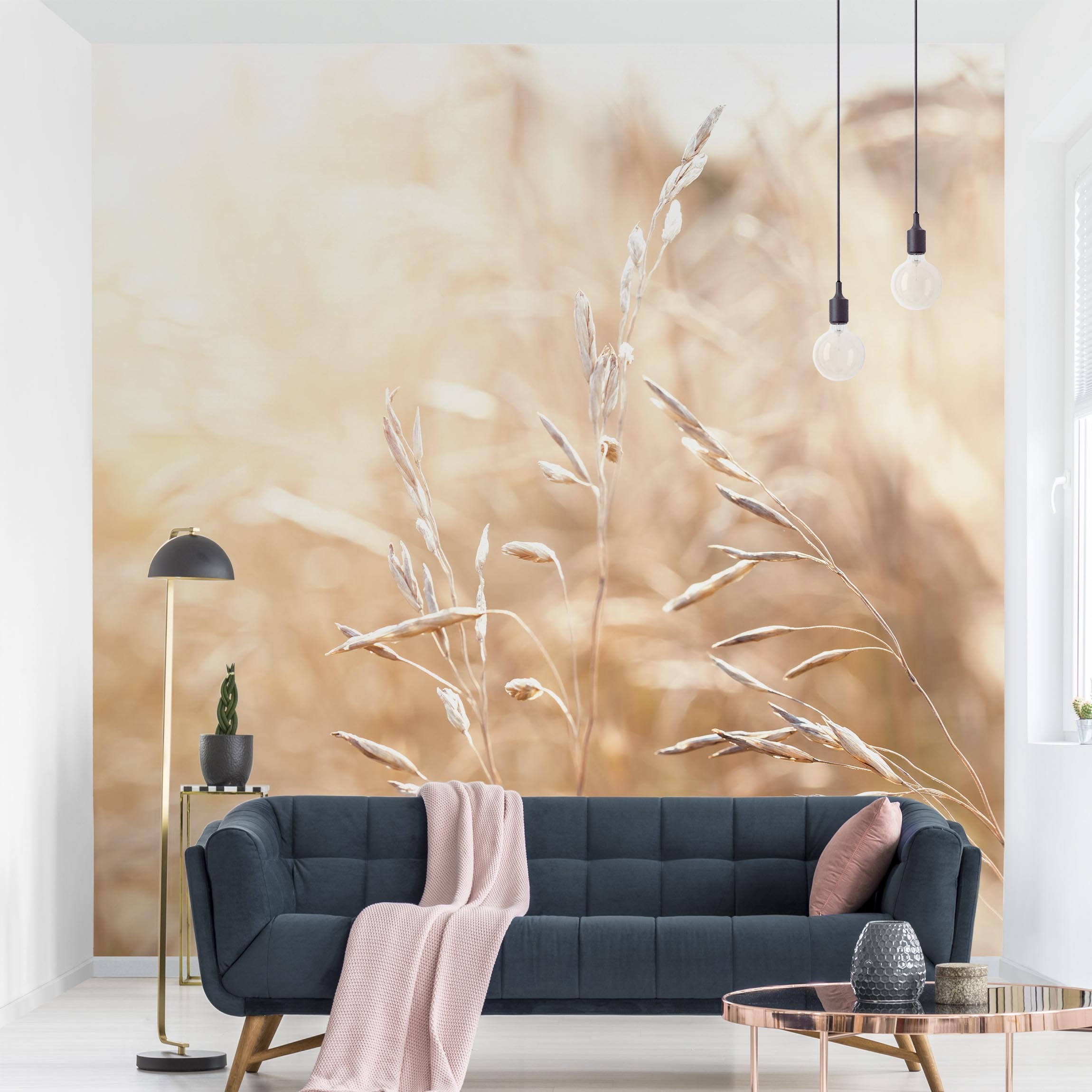 Papel pintado fotomural botánico gramíneas rústico flores romántico 253 - salón dormitorio cocina pasillo - tnt 192 x 192 cm adhesivo