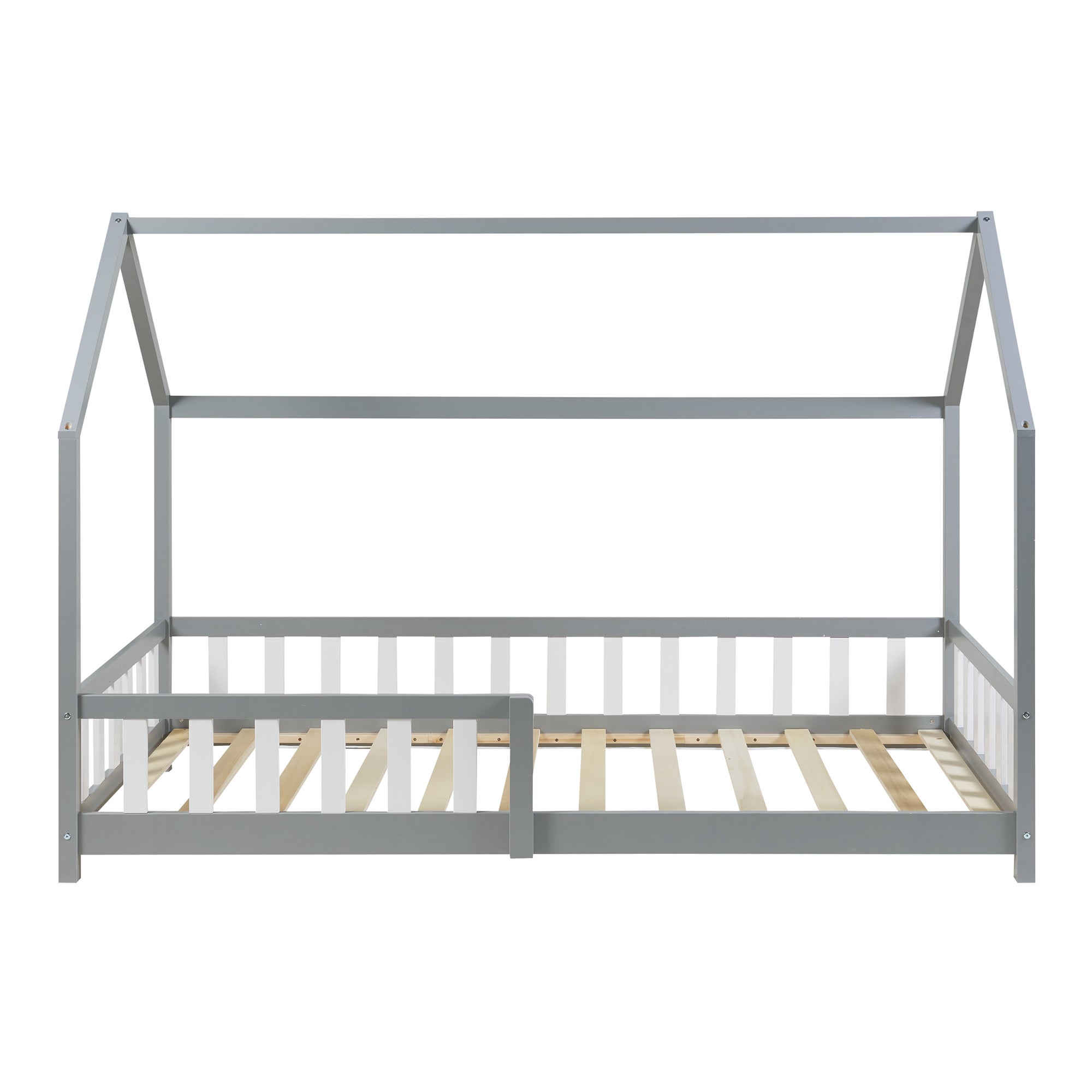 Cama infantil Hesel en forma de casa pino con reja 90x200cm - Gris [en.casa] - 5