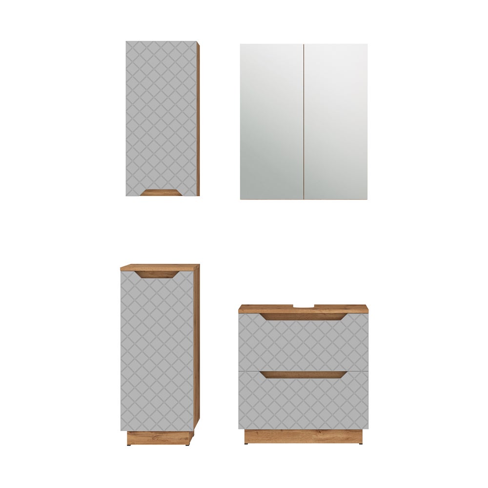 Vicco Zestaw mebli łazienkowych Lotta, Dąb/szary ze strukturą płytek, 4 części