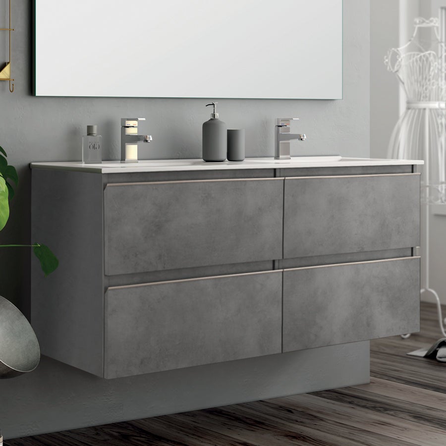 Meuble de salle de bain 140cm double vasque - 4 tiroirs - BALEA - ciment (gris) - 2