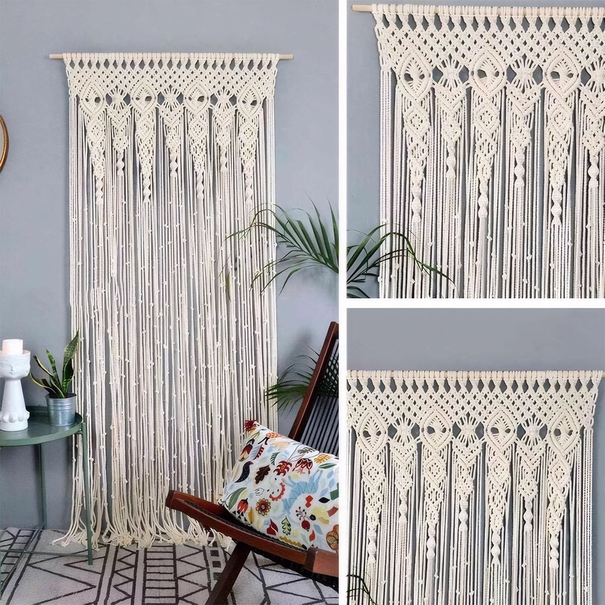 95X200cm Macrame wall tapestry, woven in Macrame for door, room divider, window curtain, door curtain, wedding background, Bohemian wall decoration - 3