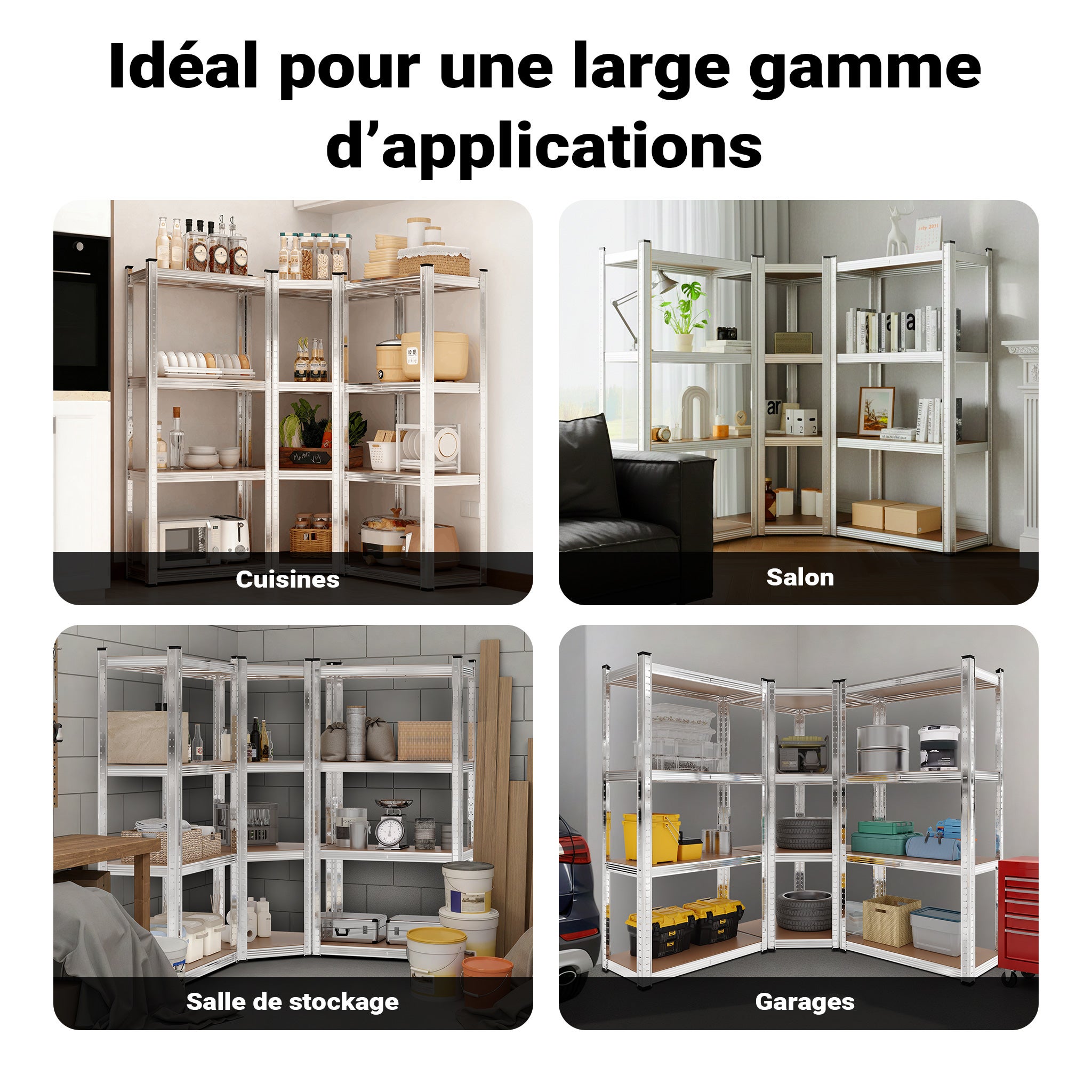 Rayonnage d‘atelier Charge lourde Etagères enfichables de coin Kit Etagères de cave Stockage - 8