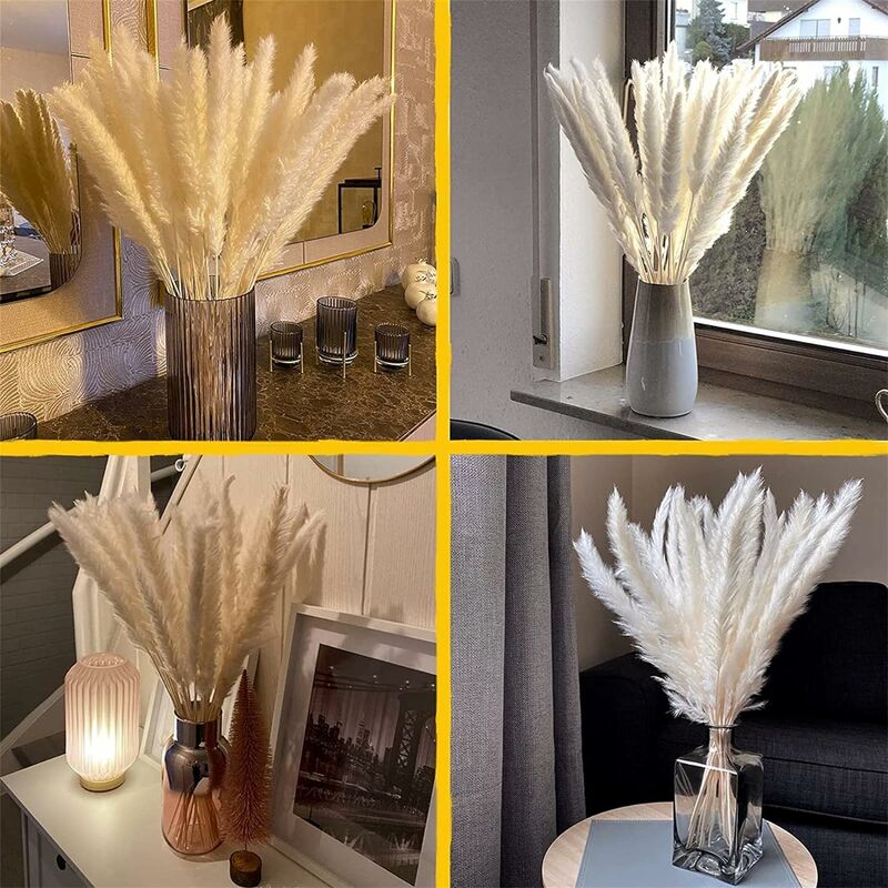 Herbe de pampa séchée Lot de 15, décoration de vase de fleurs séchées artificielles de 43 cm, décoration d'herbe de pampa et fleurs séchées - 5