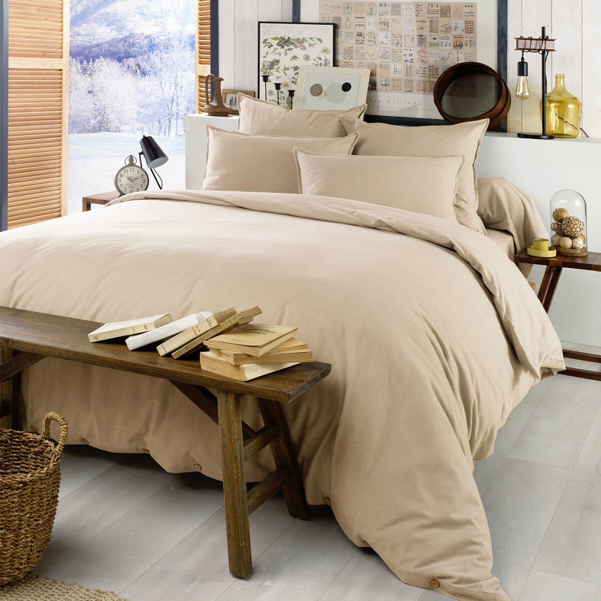 HEDDA - Housse de Couette 200x200cm Flanelle de Coton Coloris Sable - 3