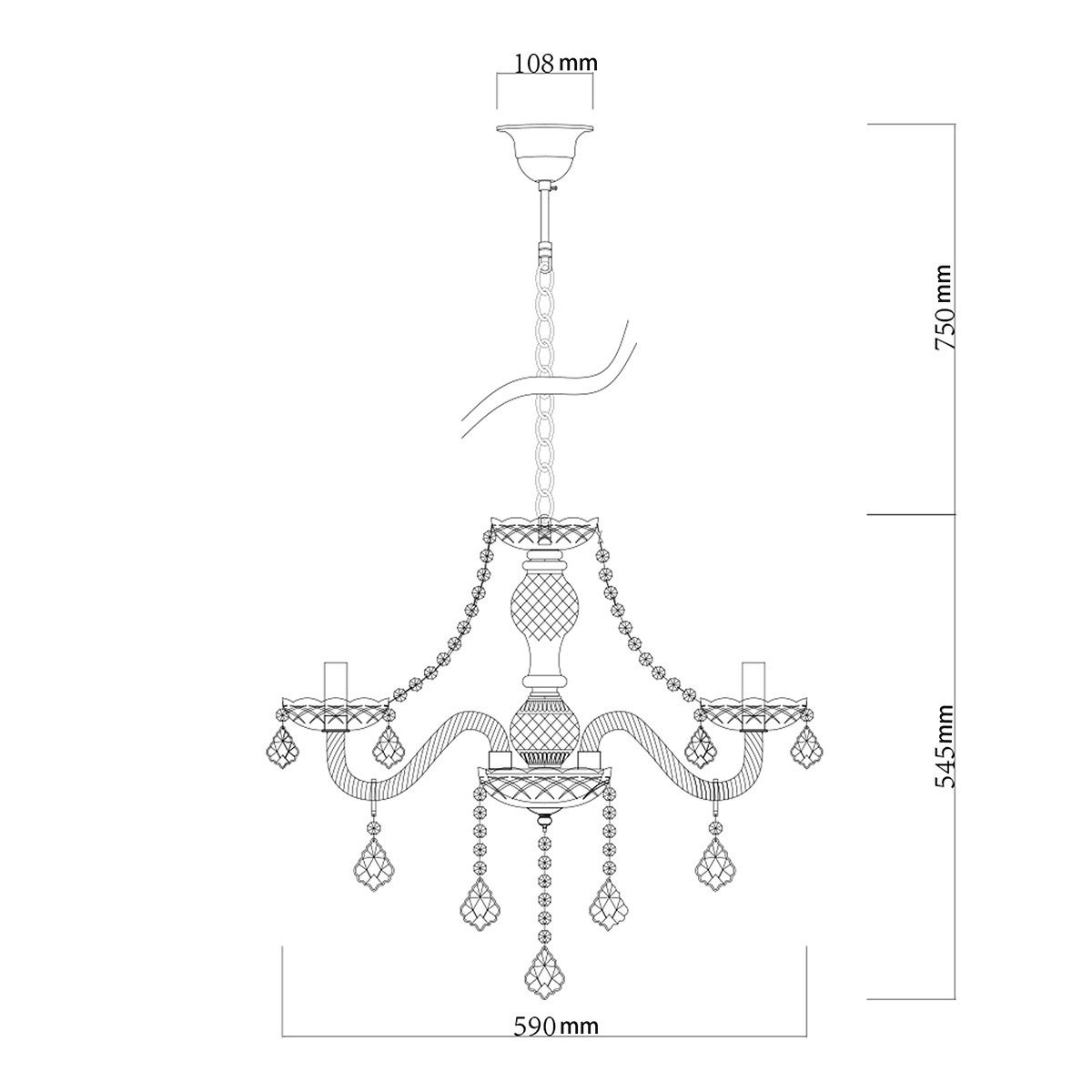 Lampa wisząca Cristallo transparentna-chromowana 5xE14x60W wym: 100 x 56 x 56 cm kryształ Light Prestige - 7