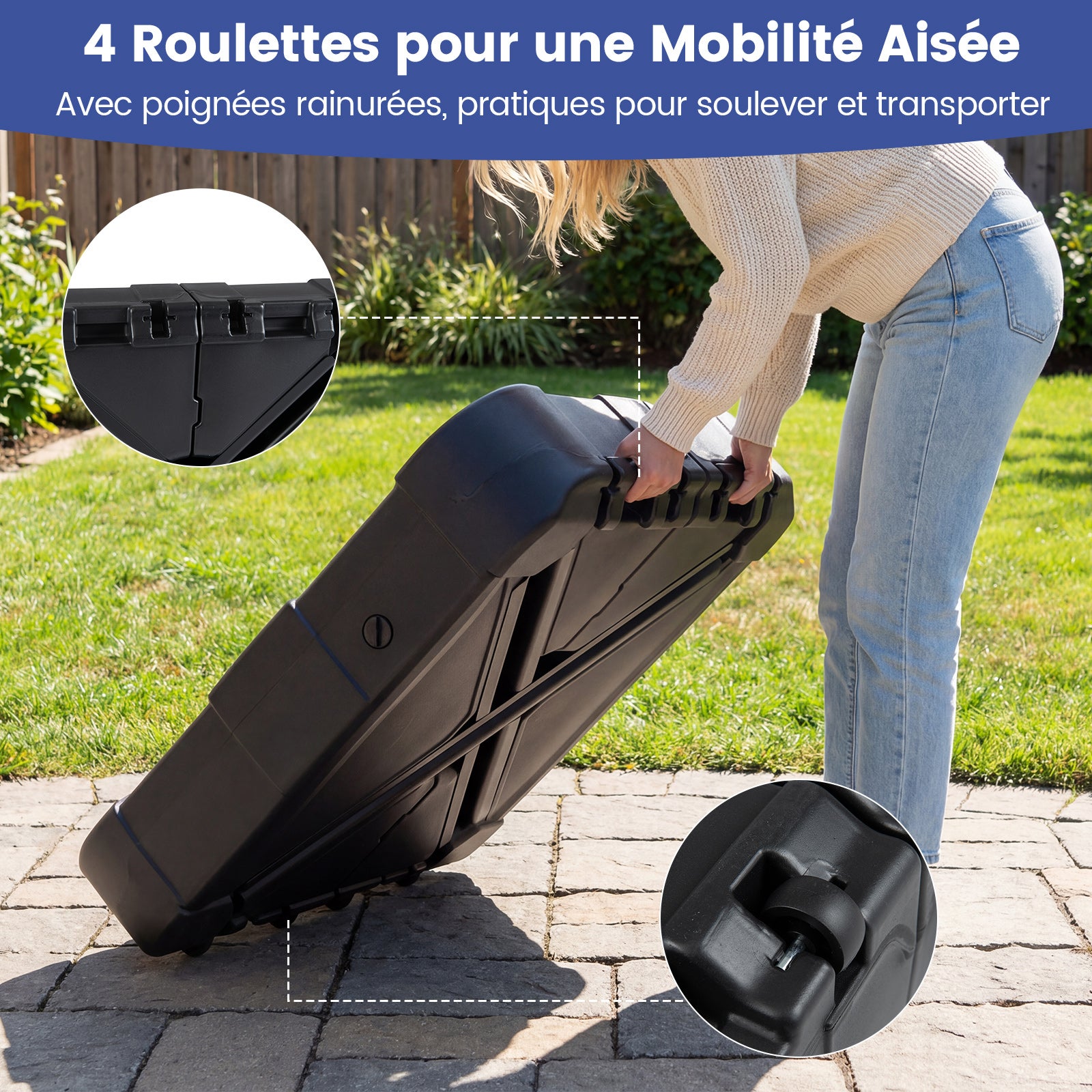 Pied de Parasol Déporté avec roulettes, Support Parasol en HDPE, Remplissable 130 kg Sable& Eau/120 kg Sable/107 kg Eau, 84 x 84 x 20 cm - 8
