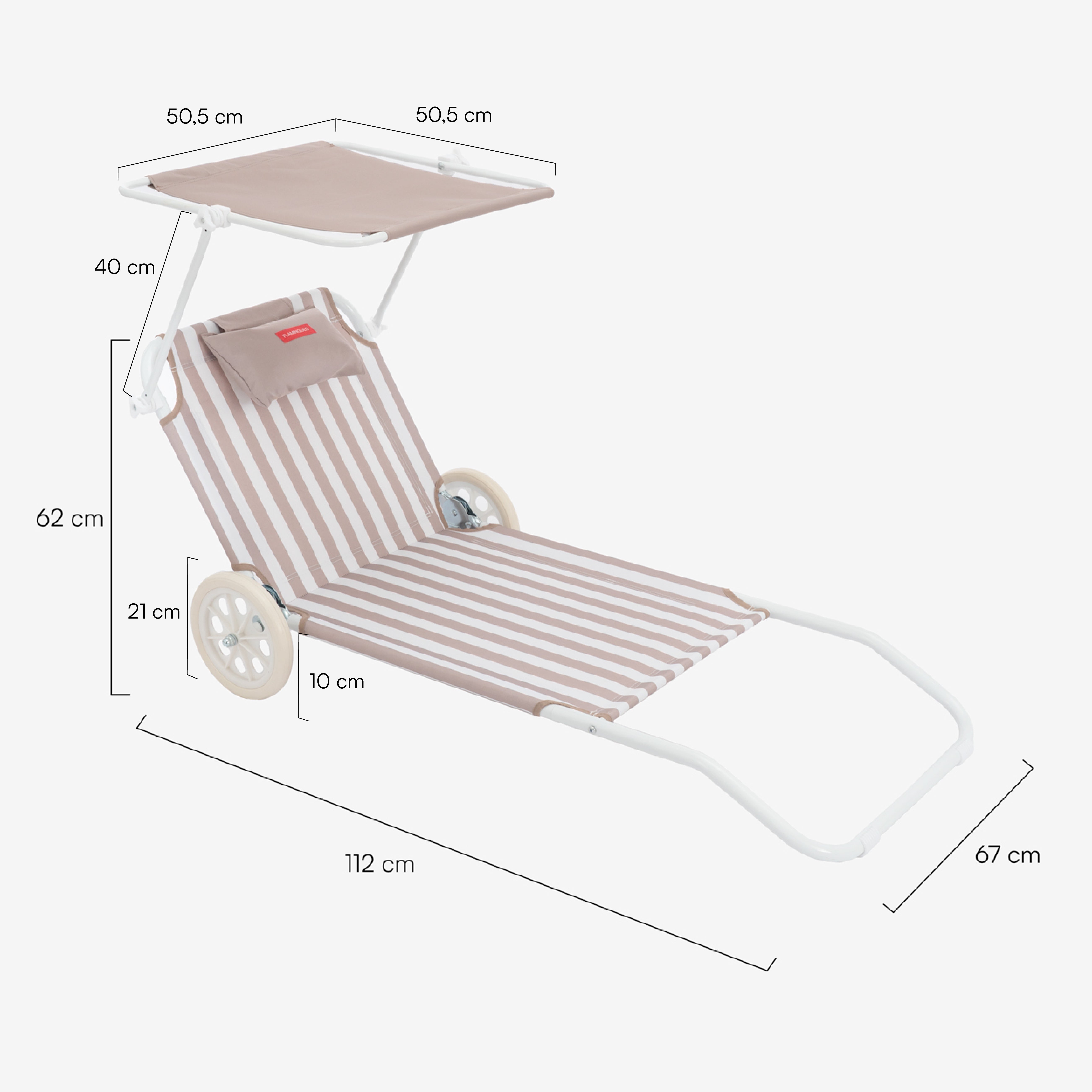 Flamingueo Chaise De Plage Transat Pliable Avec Parasol Polyester Beige - 9