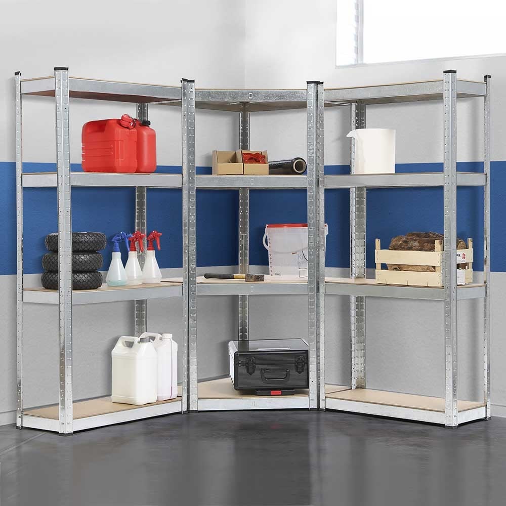 Étagère d'angle métallique 4 niveaux 150x140 cm - rayonnage charges lourdes 1560 kg, garage atelier - 30 cm - Gris - 5
