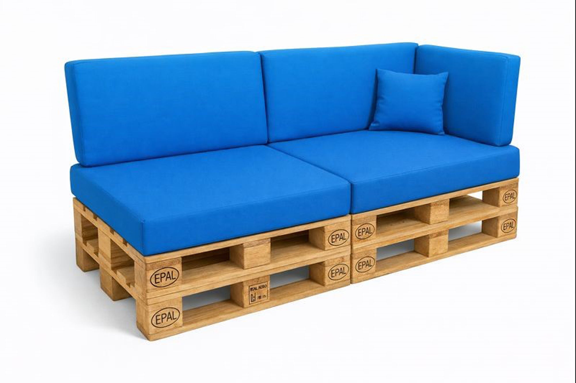 Zestaw 6 poduszek na palety ogrodowe 120×50×10 cm – siedzisko i oparcie 120×40×10 cm, grube i wytrzymałe, niebieskie