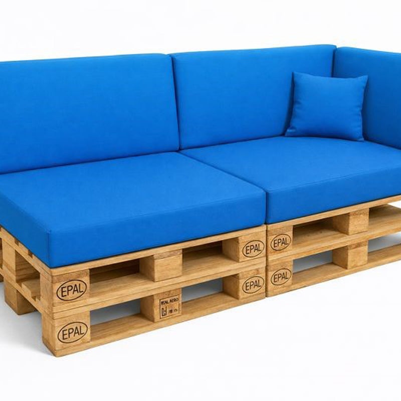 Zestaw 6 poduszek na palety ogrodowe 120×50×10 cm – siedzisko i oparcie 120×40×10 cm, grube i wytrzymałe, niebieskie