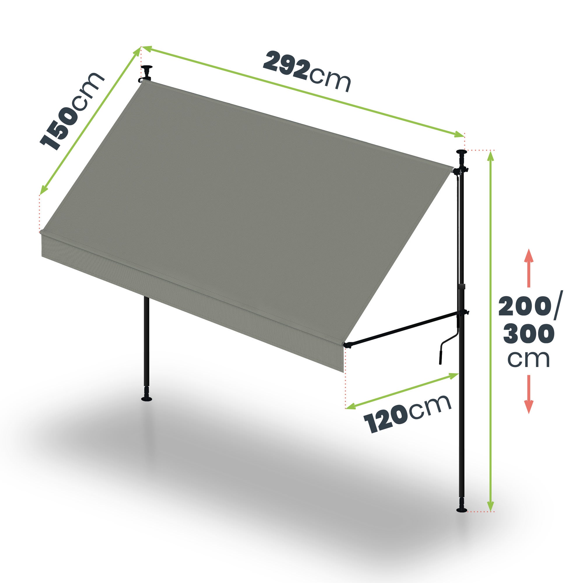Wasabi - Toldo Cityline Cinza – Portátil 3x1,2m, Ajustável, Proteção UV, Sem Perfuração, Jardim, Varanda - 6