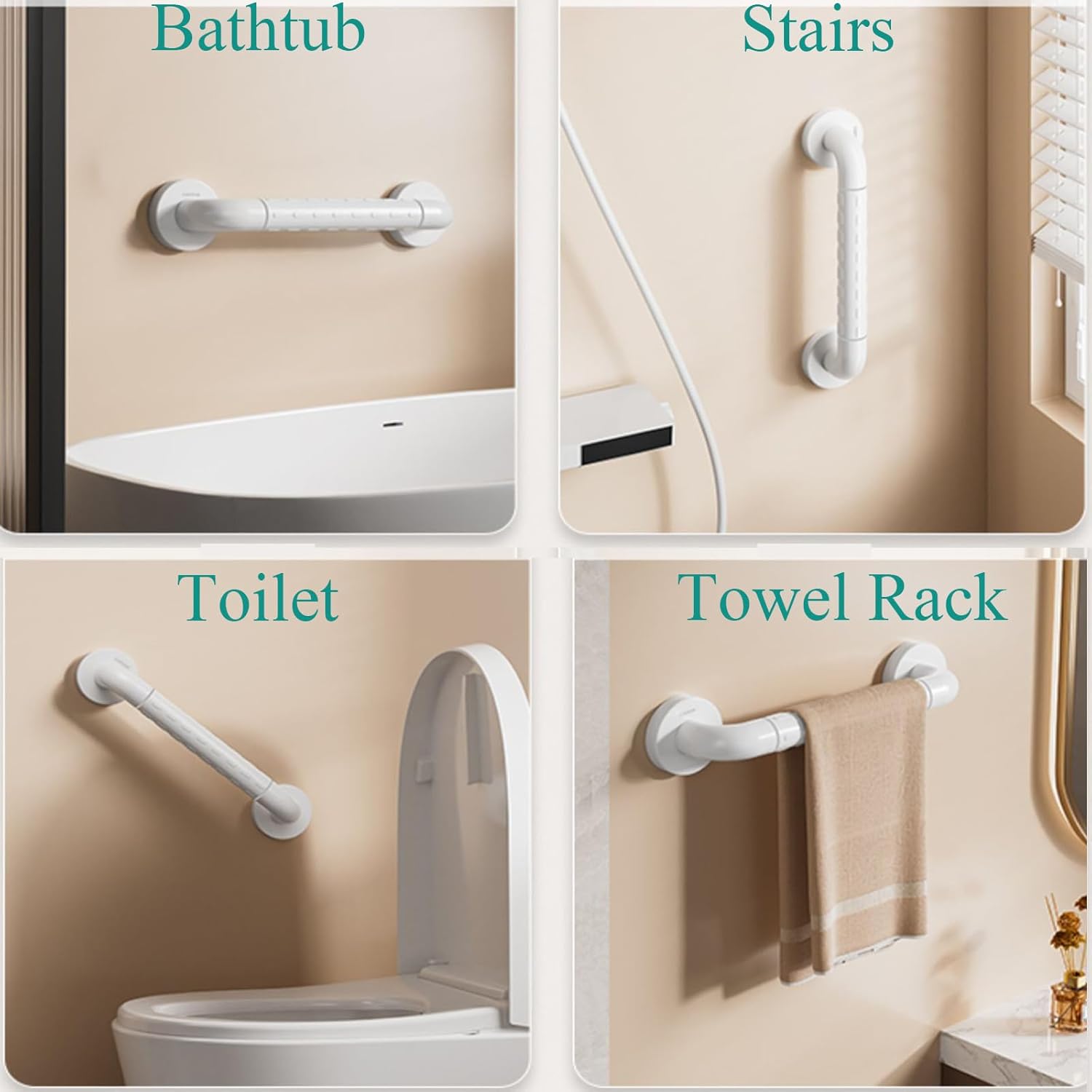 Barres d'appui pour douche et salle de bain, poignée de douche blanche en acier inoxydable, 50 cm, blanc - 2