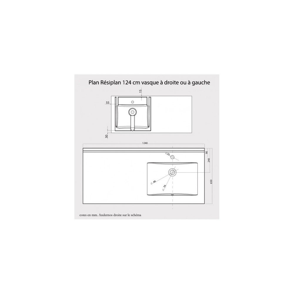 Plan vasque RESIPLAN - 124 cm avec vasque déportée à droite - 5
