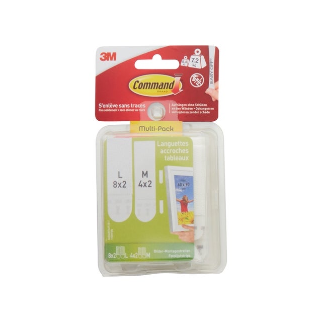 Paquete múltiple de tiras para fijar cuadros Command: 8 m + 16 l, color blanco - 2