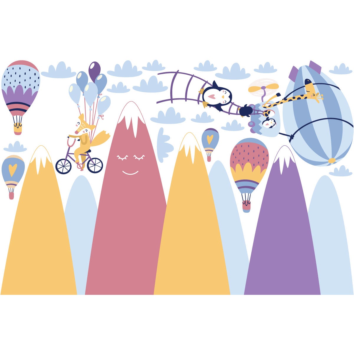 Vinilo niño escandinavo de montaña animales alegres - adhesivo de pared - revestimiento sticker mural decorativo - 100x150cm - 4