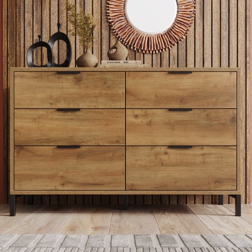 Commode avec étagères réglables- 6 tiroirs - Naturel - 3