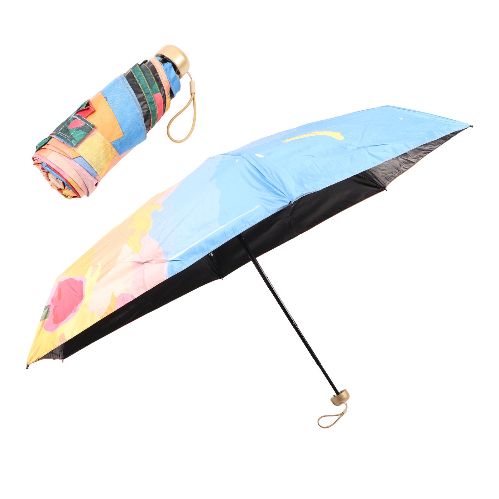 Parasol compact pliable à 5 niveaux et 6 baleines - Multi-usages - Protection contre le soleil et la pluie - Parapluie de voyage pour l'extérieur - 2