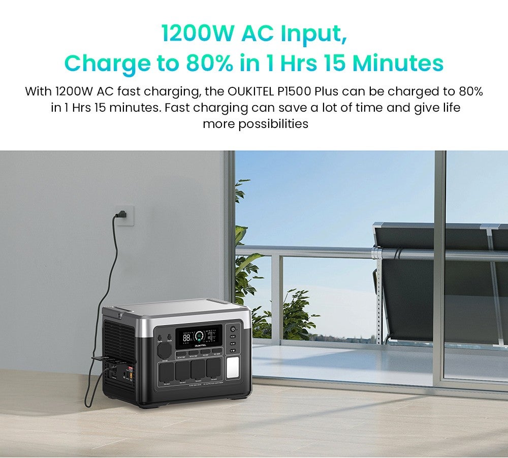 Station d'Énergie Portable OUKITEL P1500 Plus 1800W, 1536Wh LiFePO4, Contrôle par Application - 5