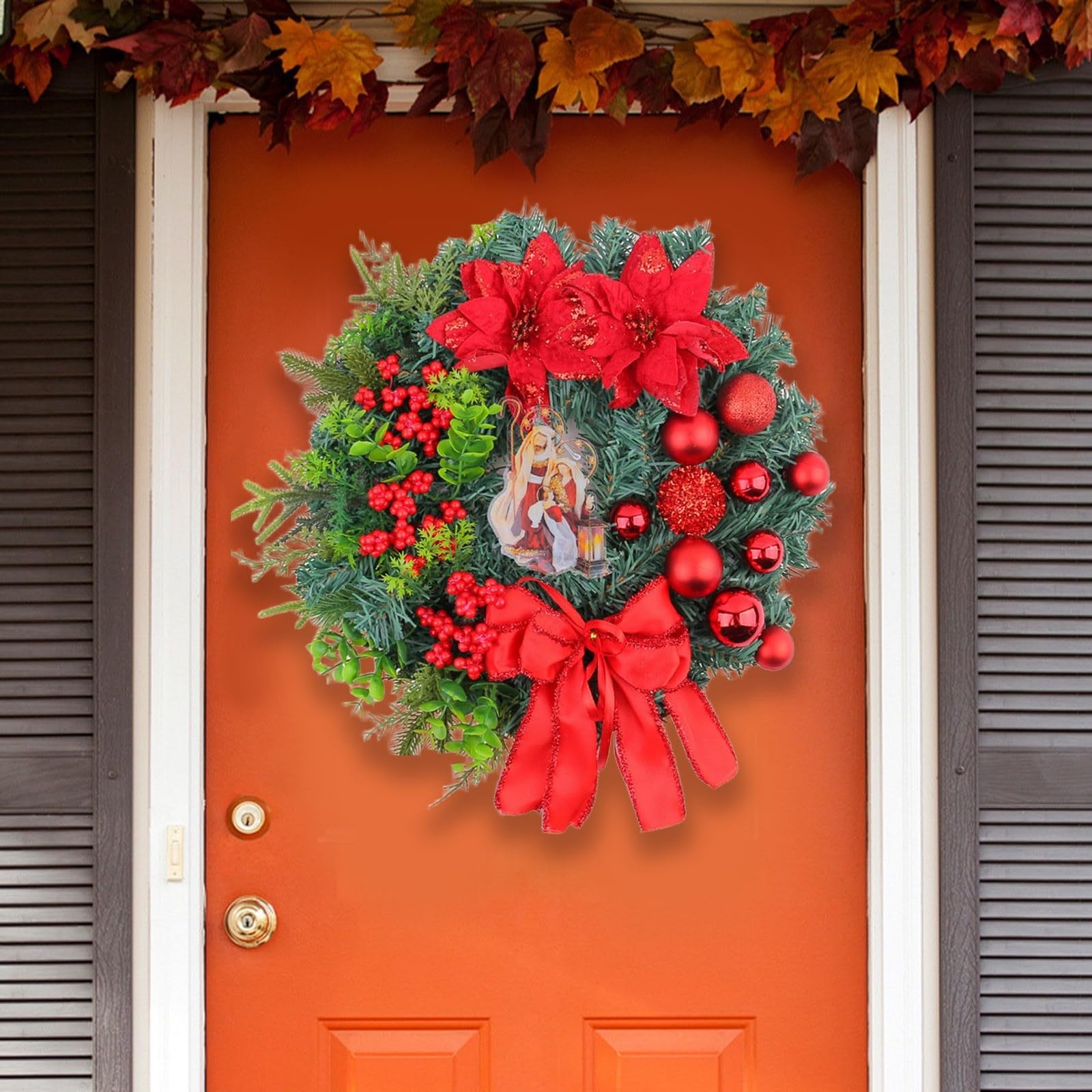 Ghirlanda natalizia, decorazione invernale con ghirlanda, adornata con pigne e bacche rosse, decorazione per la casa durante le feste, 30 cm - 8