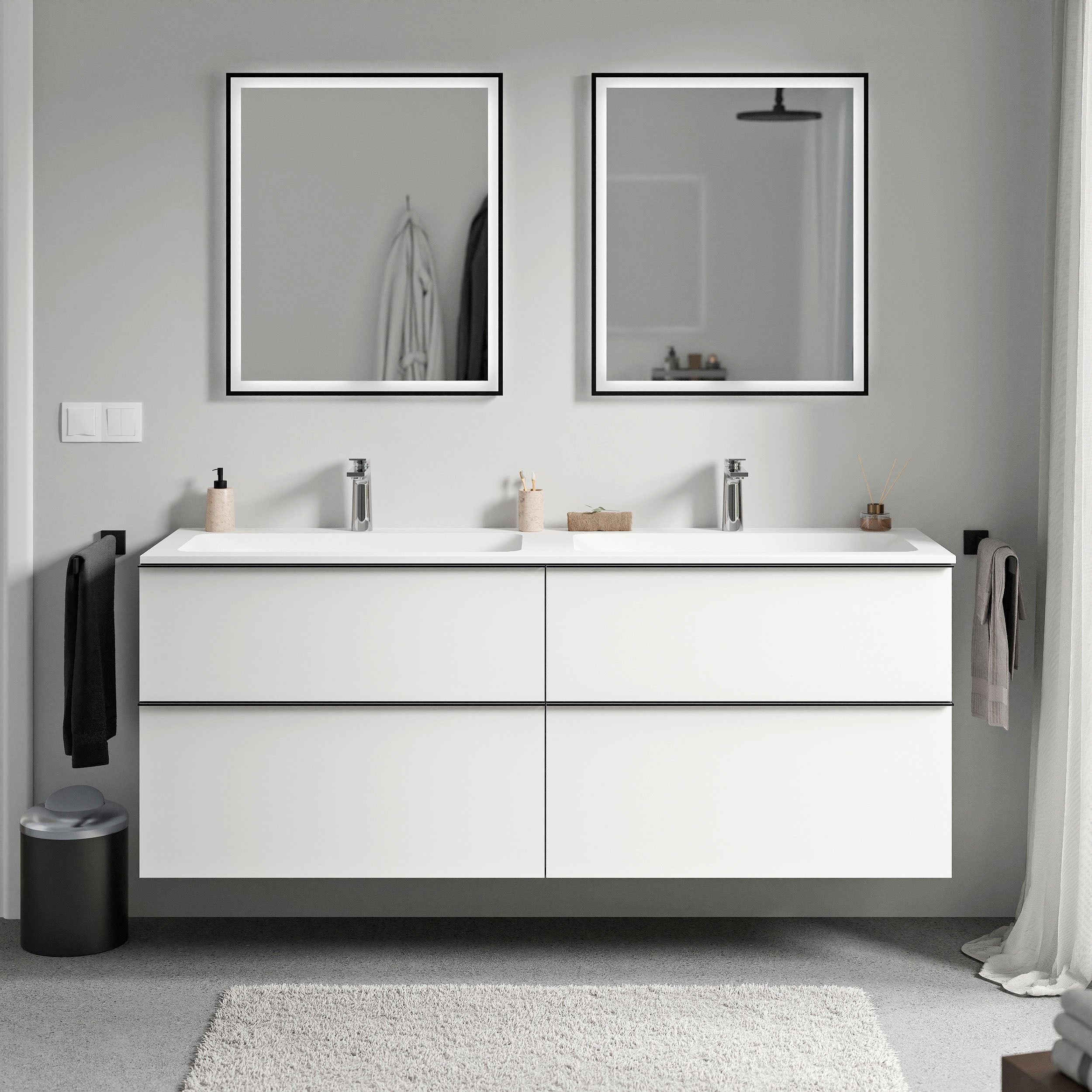 Bernstein - mueble lavabo suspendido mdf blanco mate, lavabo fundición blanco mate + orificio grifería, tirador cromado 160x46x62cm lavoa