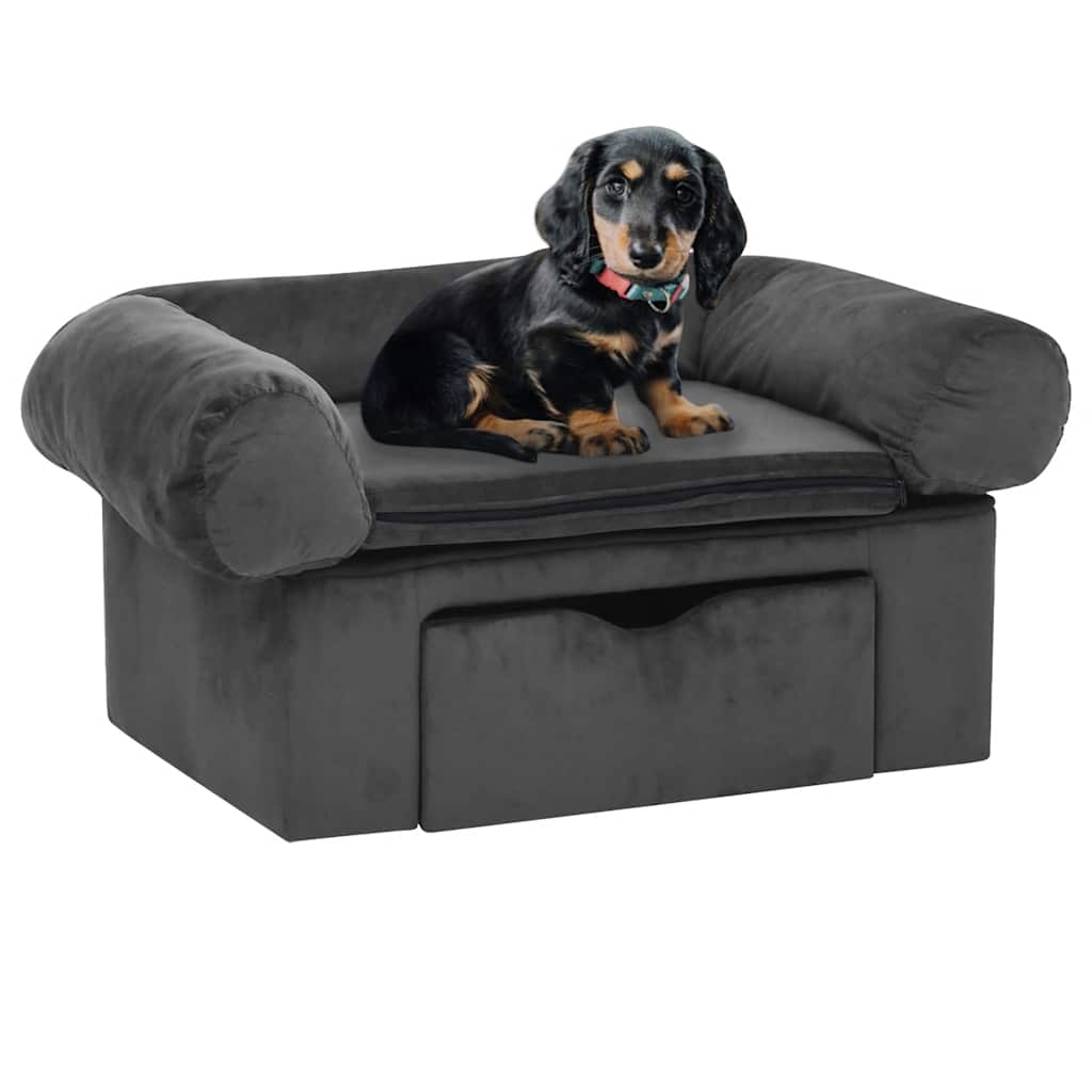 Sofa dla psa, z szufladą, ciemnoszara, 75x50x38 cm, pluszowa vidaXL