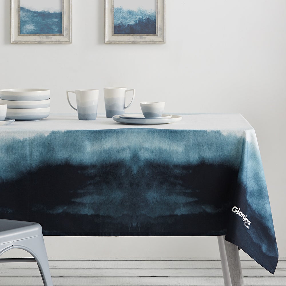 Mantel antimanchas para mesa rectangular, 100% algodón, mantel picnic - 150x220cm - blue wave