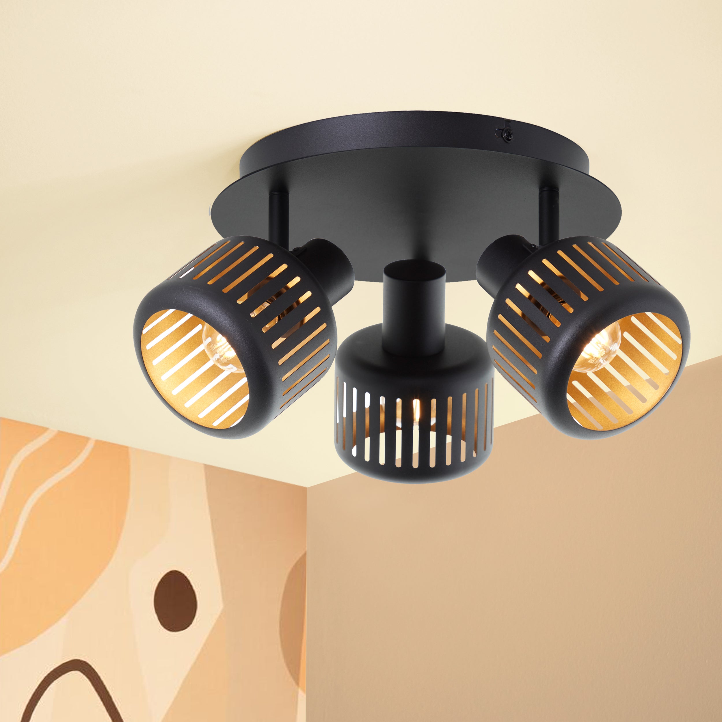 Brilliant lampa Tyas spot cocarde 3 żarówki czarny złoty plastik/czarny metal 3x D45, E14, 28 W - 6