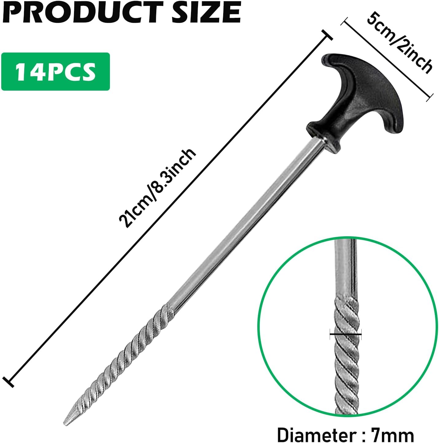 14 Piquets Tente 21 Cm – Acier Allié, Tête En T, Anti-Storm, Pour Sols Meubles, Sardines Camping