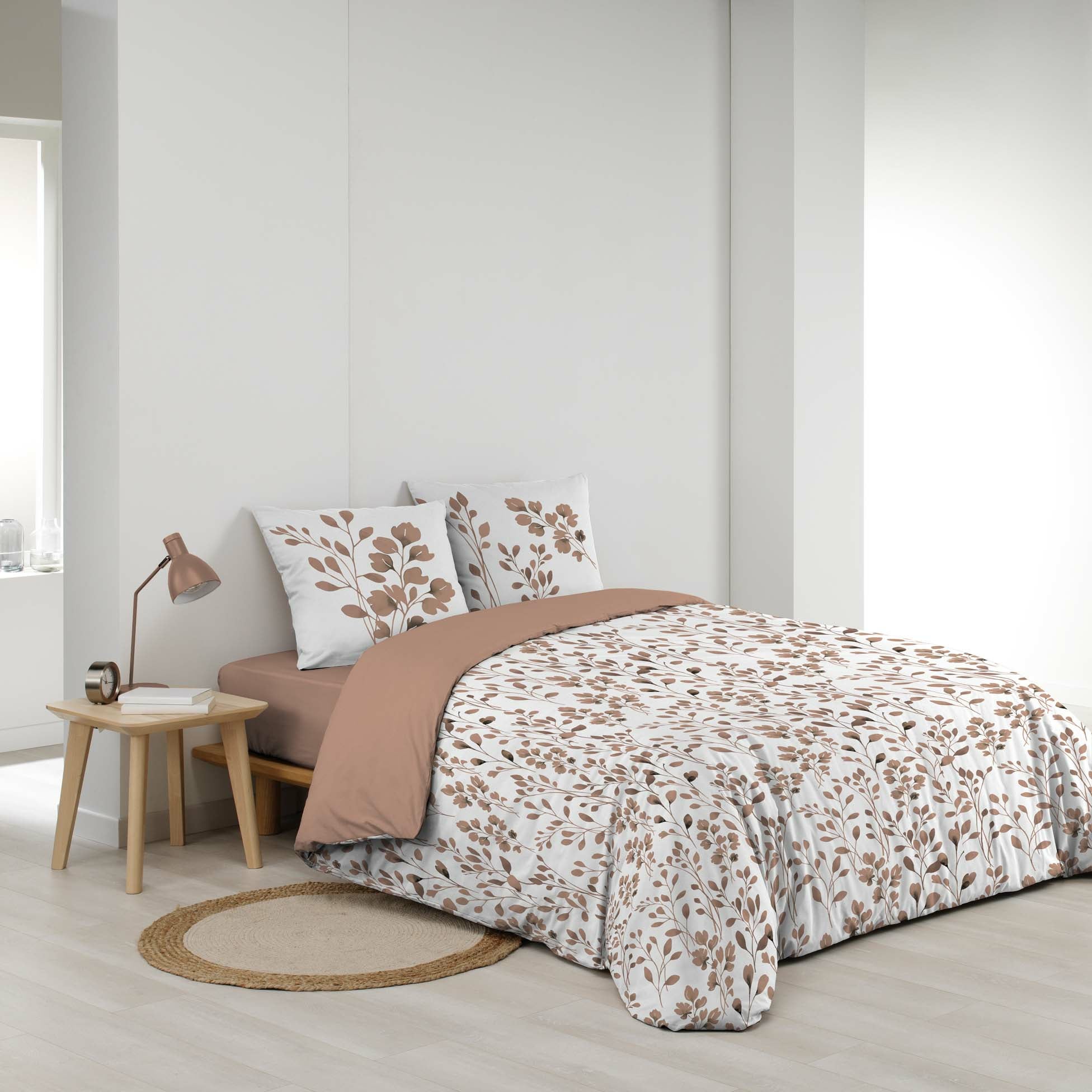 Housse de couette 240 x 220 cm coton 57 fils MAIWEN Mocha + 2 taies – Motif végétal - 3