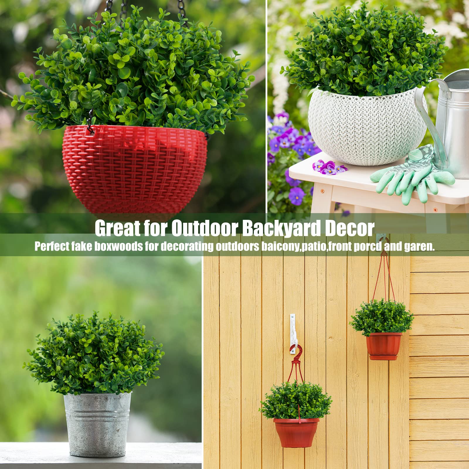 OBOSOE 12 ramos de plantas artificiales para exteriores, que imitan árboles de eucalipto de plástico, resistentes a los rayos UV y aptas para macetas - 6