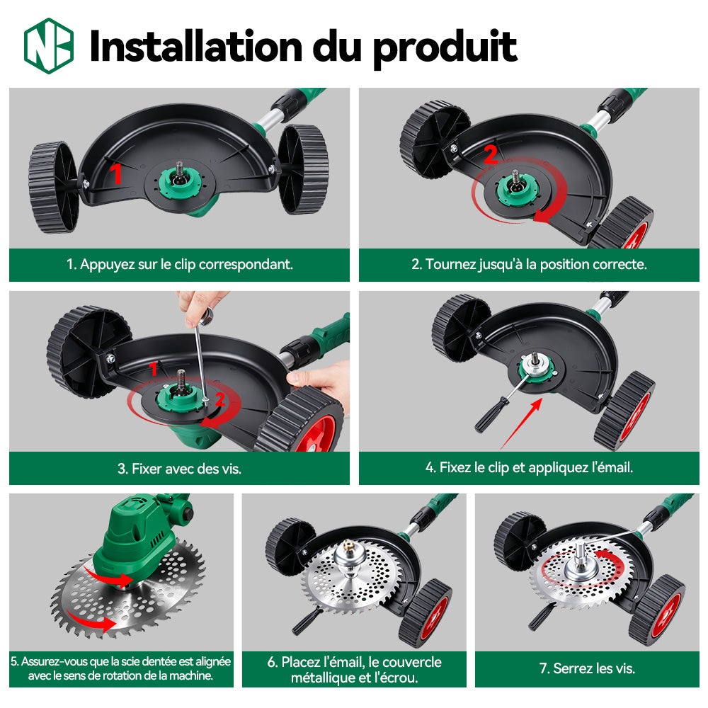 NewBeny Coupe-bordure à batterie ,21V,L27 cm,Manche télescopique 130 cm,2 batterie 4.0Ah - 9