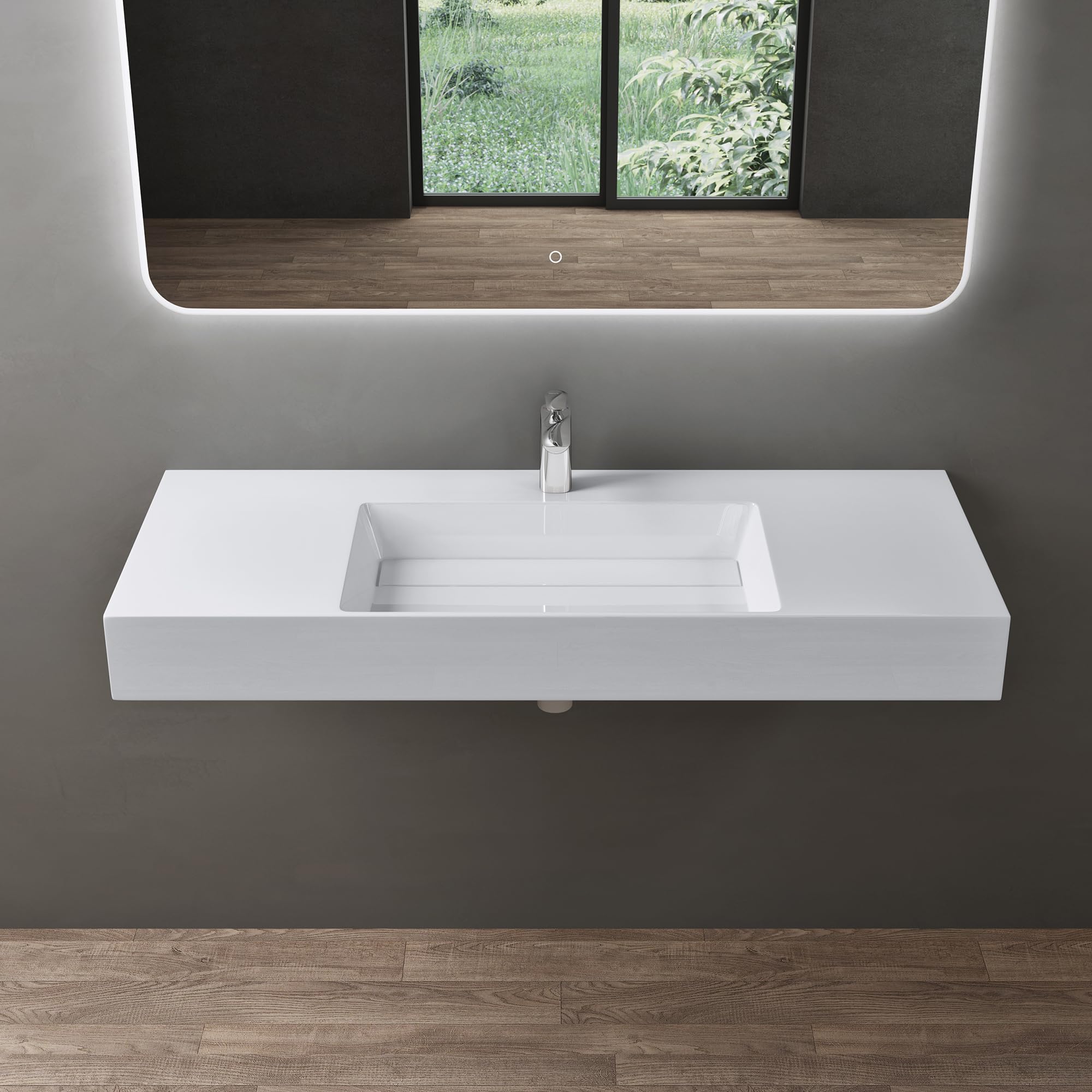 doporro Lavabo Suspendu Blanc 120cm Vasque à Poser Lave Mains Rectangulaire de Qualité pour Salle de Bain 120x48x13cm Colossum12 - 8