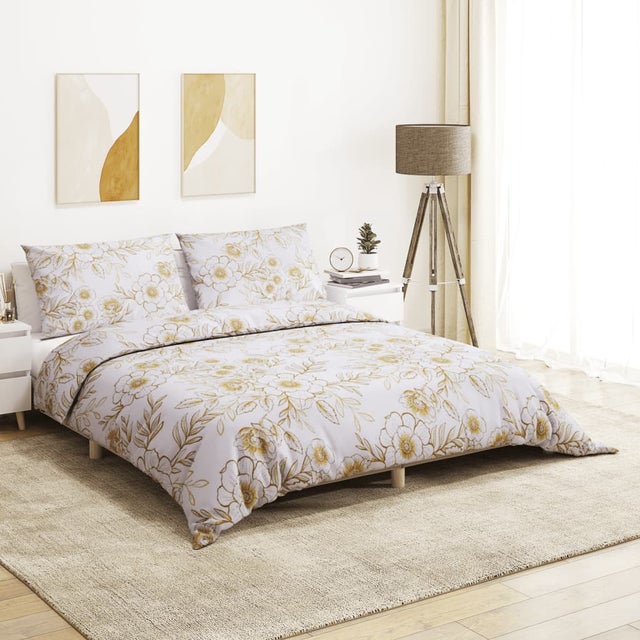 Ensemble de housse de couette | Parures de lit blanc et marron 220x240 cm Coton CFW33367