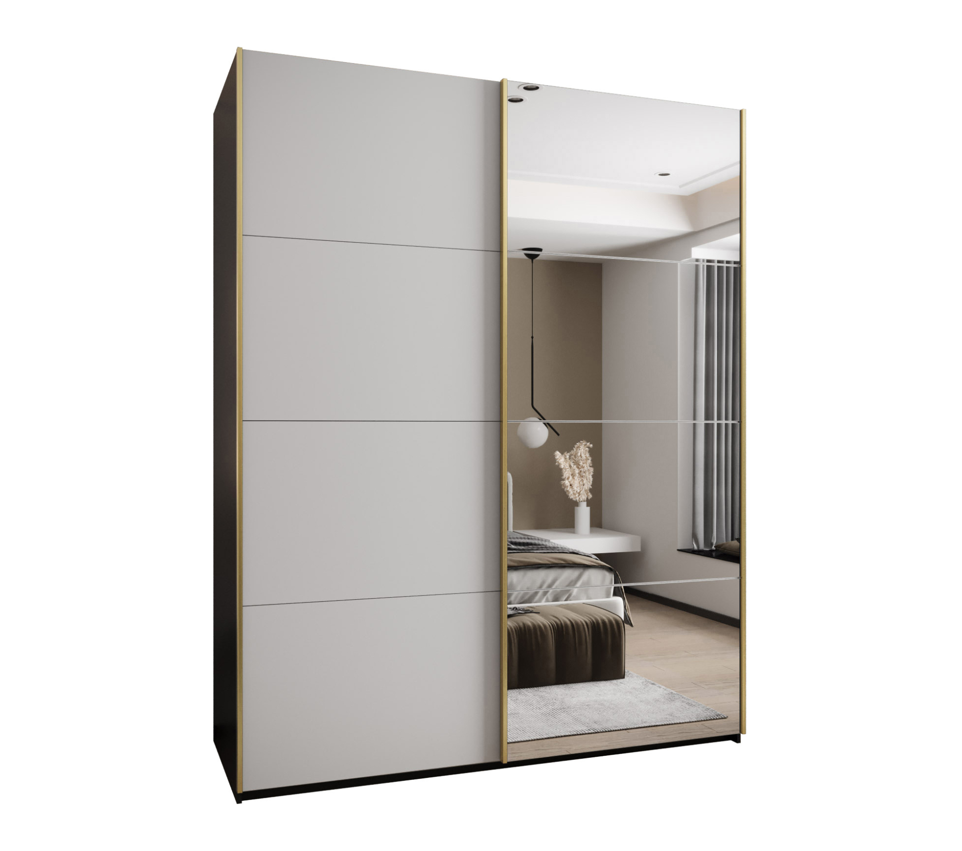 Szafa przesuwna wysoka Lux 3 200 x 64 x 245,5 cm czarny + biały + u. złoty - Abiks Meble