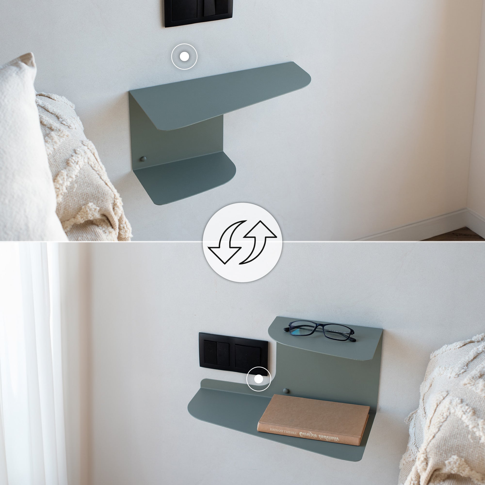 Lot de 2 - Tables de chevet suspendue, L.40 x P.20 cm, Ep.20 cm - Design à deux niveaux en métal blanc - MILUKA - 4