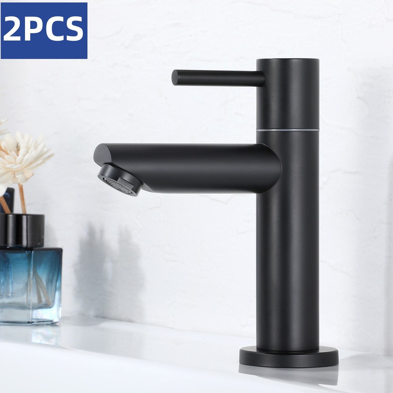 Rubinetto Bagno Lavabo Miscelatore Muro, Acqua Fredda e Calda Rubinetti per Lavello, Nero Opaco