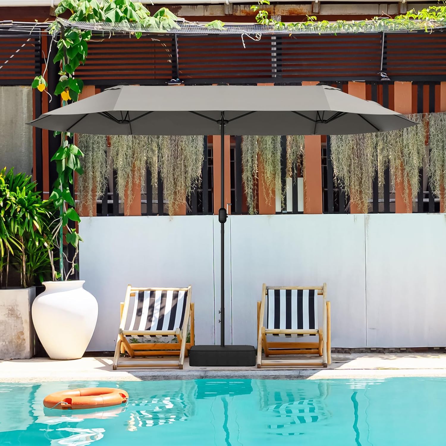 Parasol de Jardin Exterieur avec Pied, 4M Parasol Double Face avec Manivelle,pour 6 Personnes pour Marché, Piscine, Terrasse, Balcon (Gris) - 2