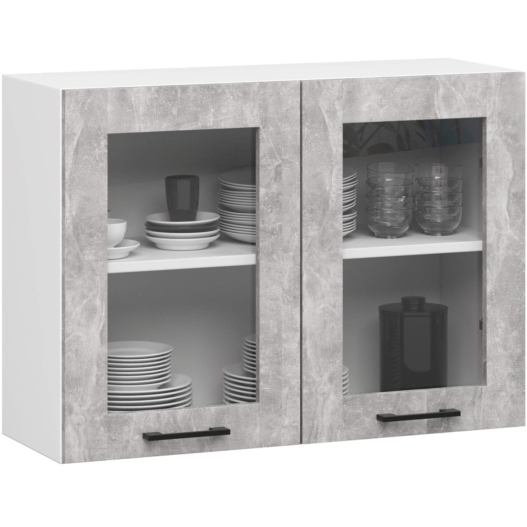 Szafka kuchenna wisząca witryna AKORD OLIWIA W80 Biała 80 cm 2 drzwi kolor Beton mat 2 półki 80x30,5x58 cm