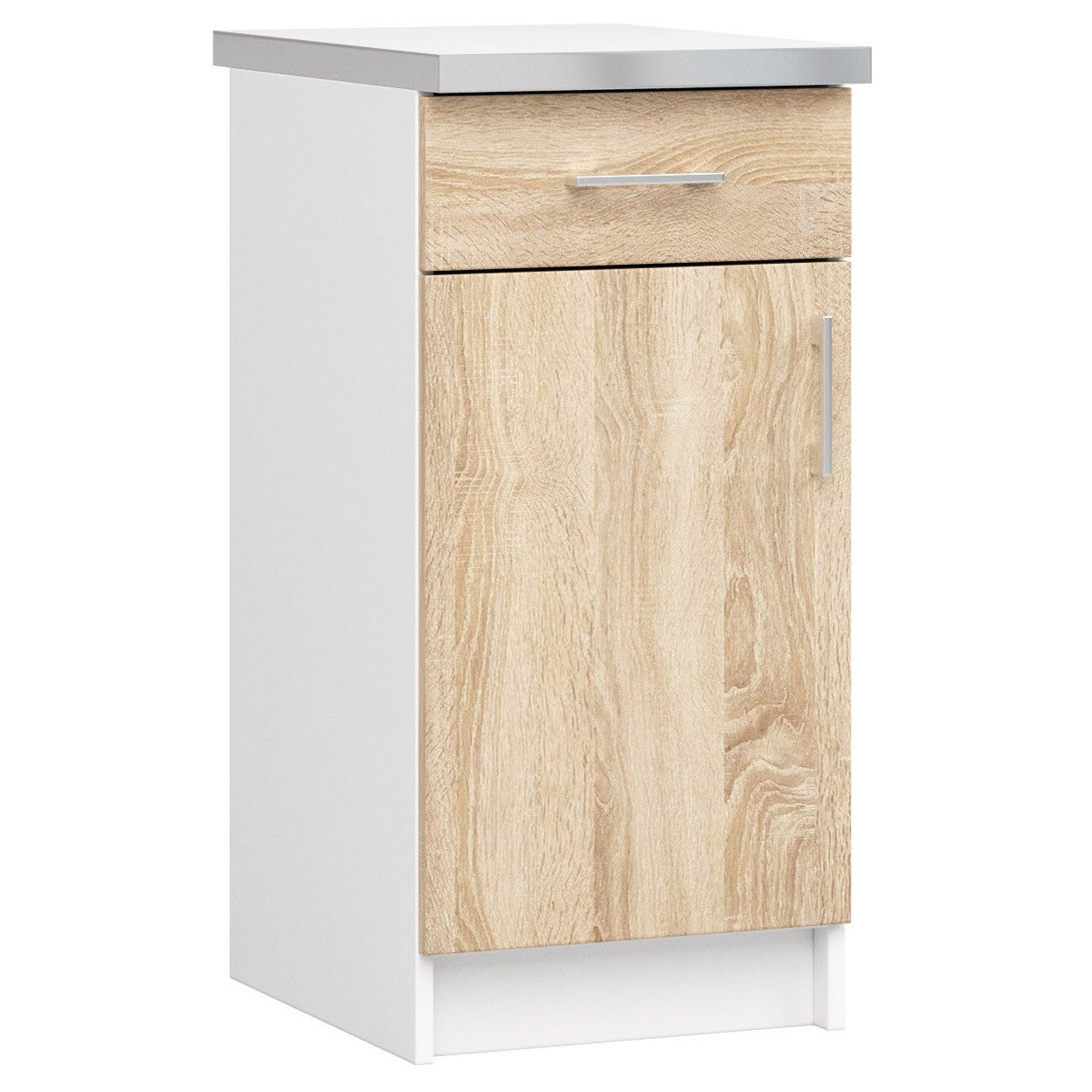Szafka kuchenna AKORD S40 z blatem system LIMA Biała 40 cm 1 drzwi 1 szuflada kolor Dąb Sonoma mat 2 półki 40x44,5x82 cm