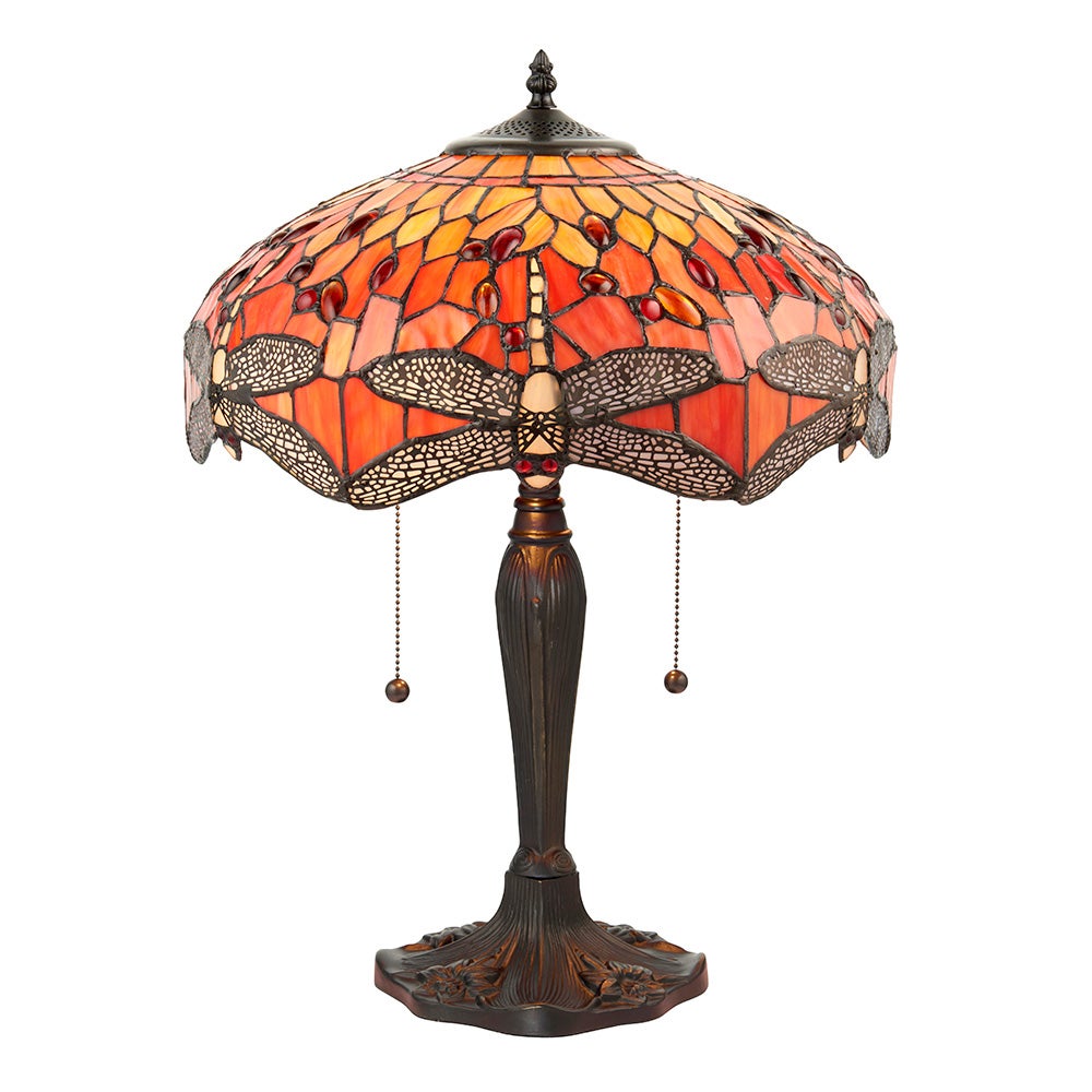 Lampa stołowa ważki DRAGONFLY FLAME czerwono-pomarańczowa 2xE27x20W szkło wym:55,5x41x41cm IP20 Tiffany