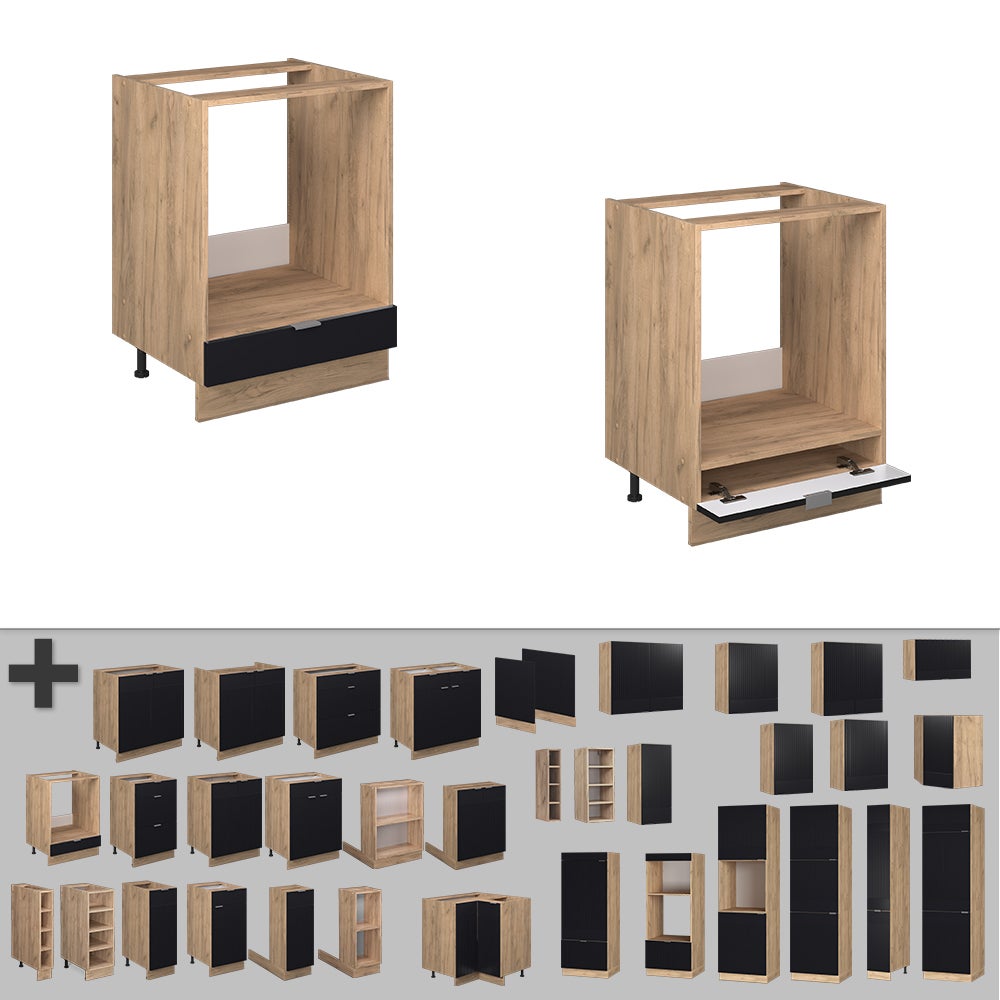 Vicco Meuble pour four Fame-Line, Noir rayé, 60cm sans PT - 5