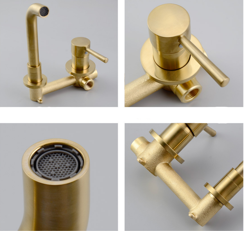 ROBINET DE LAVABO FIXATION MURALE 022 EN LAITON DORÉ BROSSÉ COLLECTION SCAMANDRE - 4