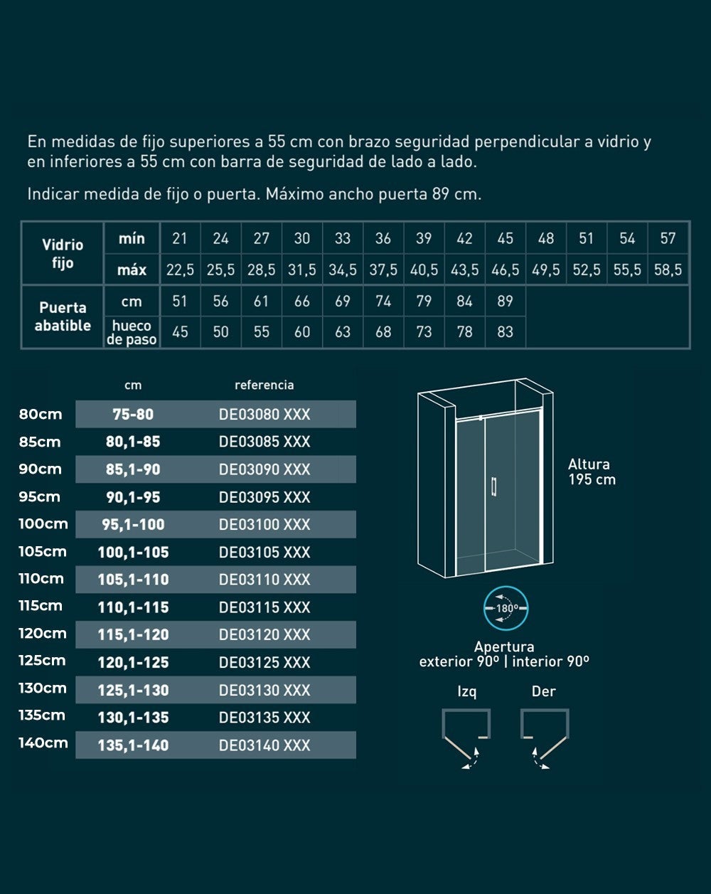 Parete doccia frontale 1 porta a battente 1 fissa | 135 cm | Box doccia pieghevole | Vetro Trasparente Anticalcare 6mm | Altezza 195 cm | Cromo - 3