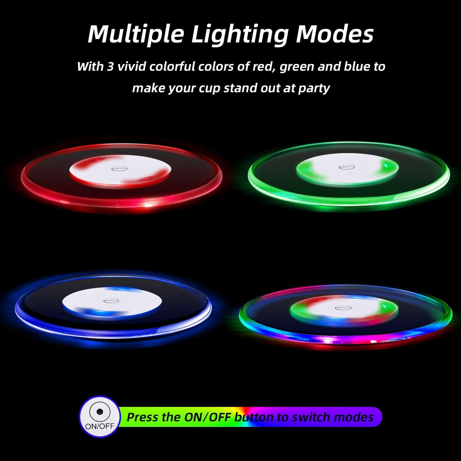 Lot de 7 Dessous de Verre LED Lumineux Coloré, Lumineux Batterie remplaçable 6 Couleurs - 2