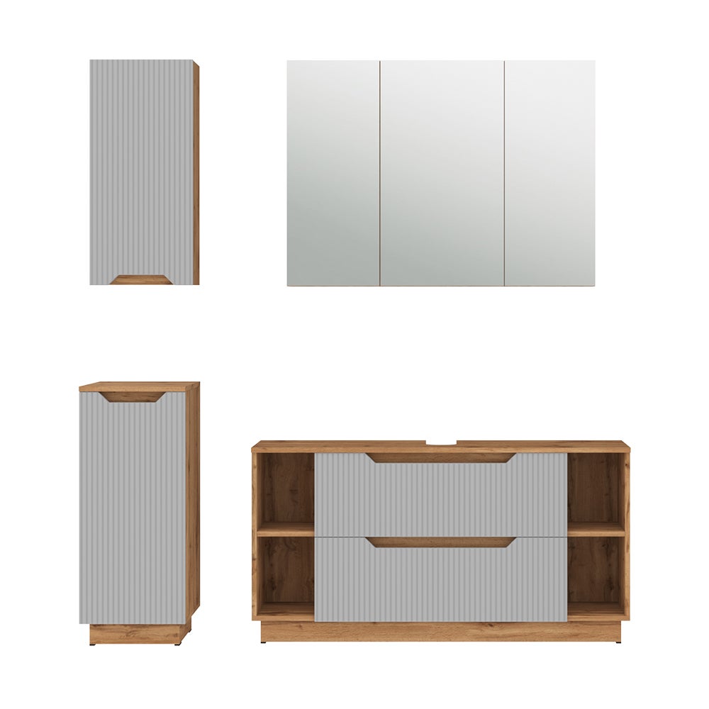 Vicco Zestaw mebli łazienkowych Lotta, Dąb/szary w paski, 4 części