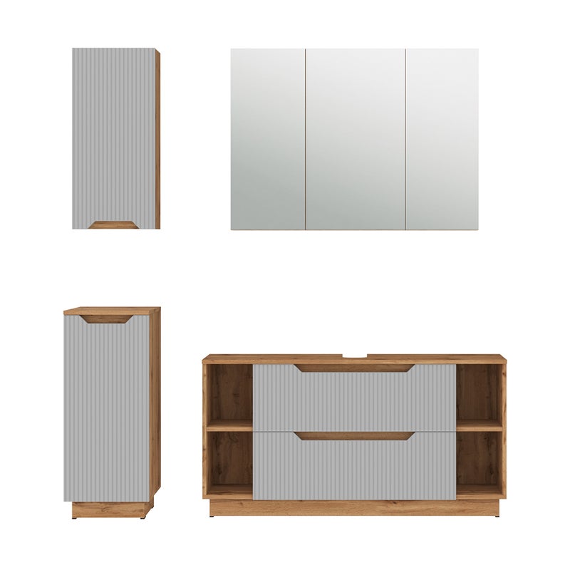 Vicco Zestaw mebli łazienkowych Lotta, Dąb/szary w paski, 4 części